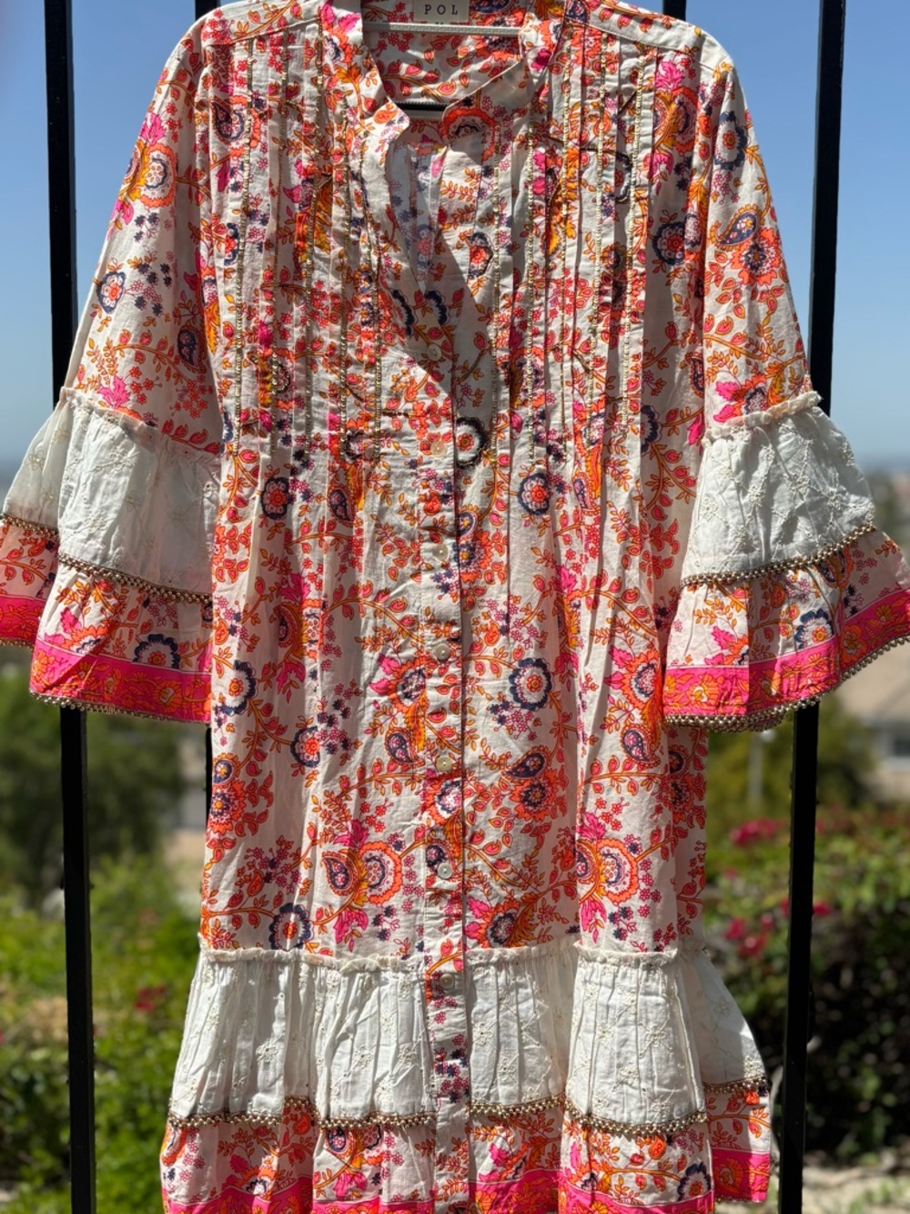 NWOT!  POL Floral Boho Ruffle‎ Tunic Dress Sequins ~ M - Picture 2 of 6